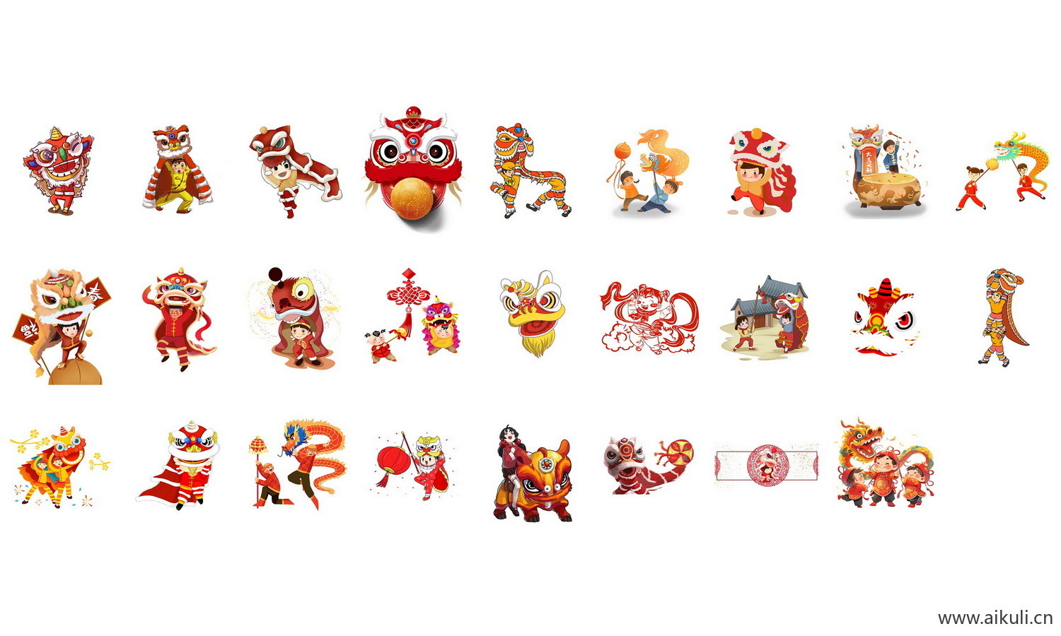 PNG免抠手绘中国风喜庆节日舞龙舞狮新年舞狮舞龙插画