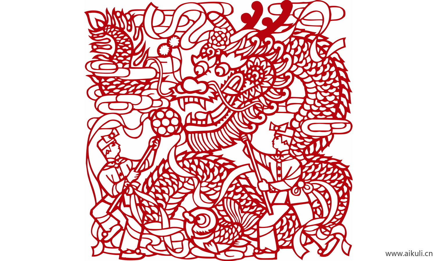 中式龙凤图案纹样PNG-Y龙形图案矢量