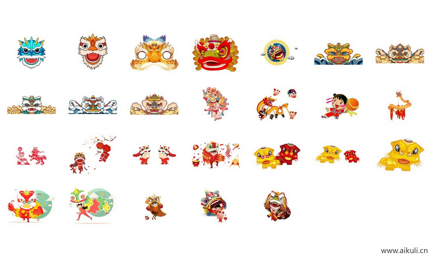 PNG免抠喜庆节日舞龙舞狮新年舞狮舞龙插画素材