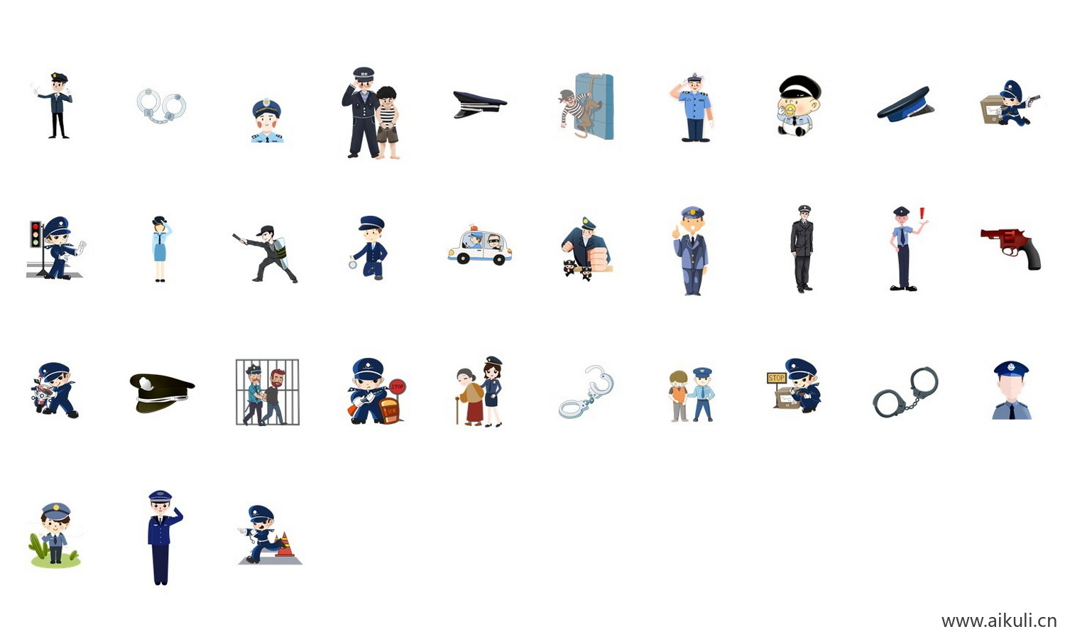 卡通手绘警察武警公安人物抓小偷扫黑除恶插画PNG素材