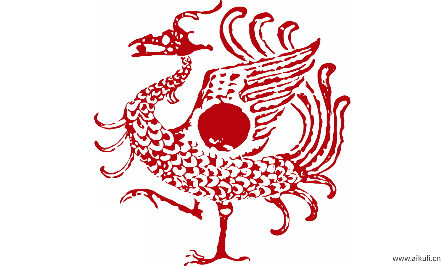 古风龙凤矢量图案纹样PNG-H凤形图案