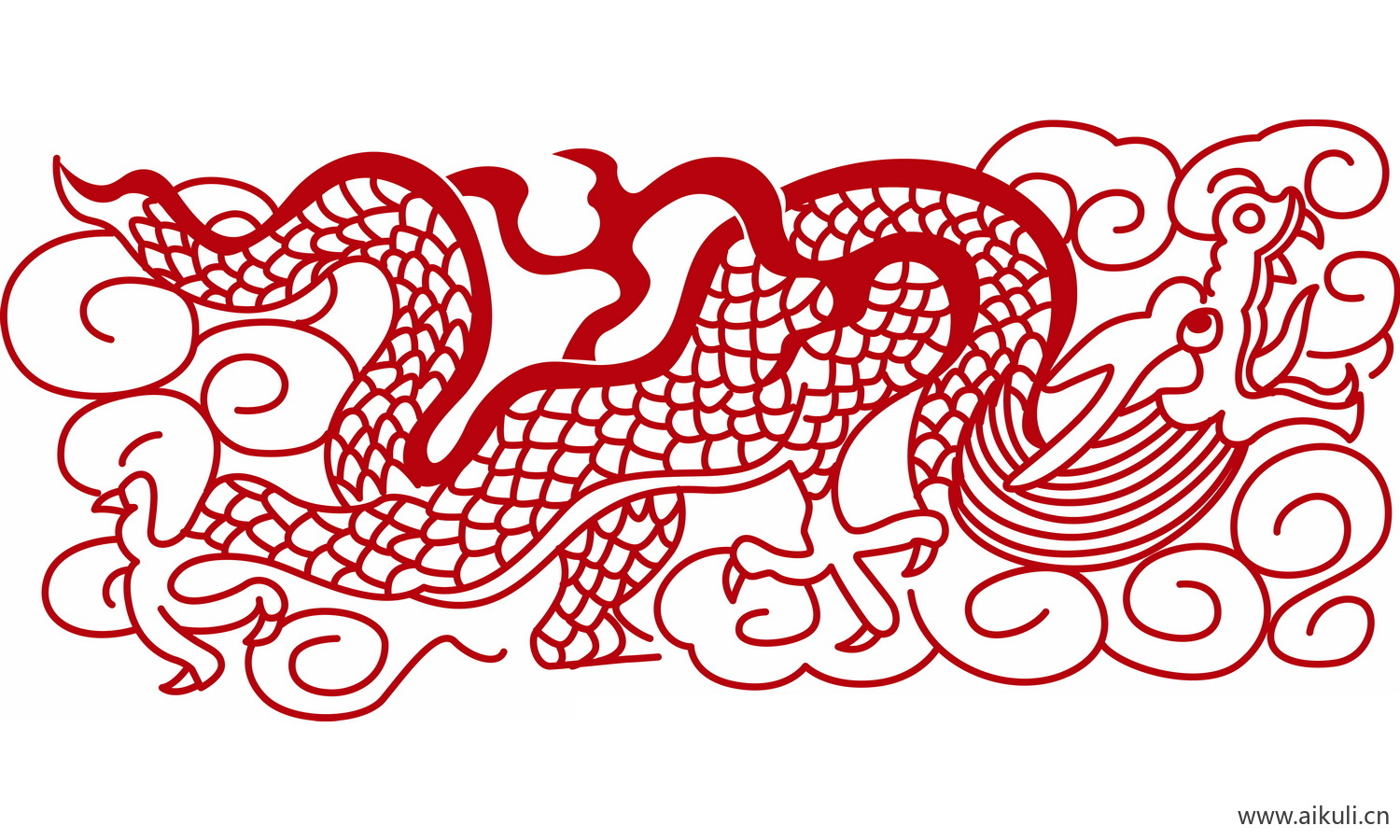 中式龙凤图案纹样PNG-Z龙形图案矢量