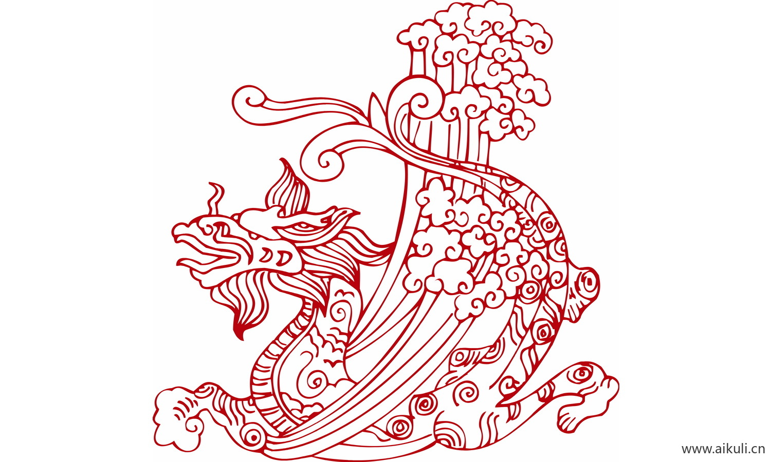 中式龙凤图案纹样PNG-O龙形图案矢量