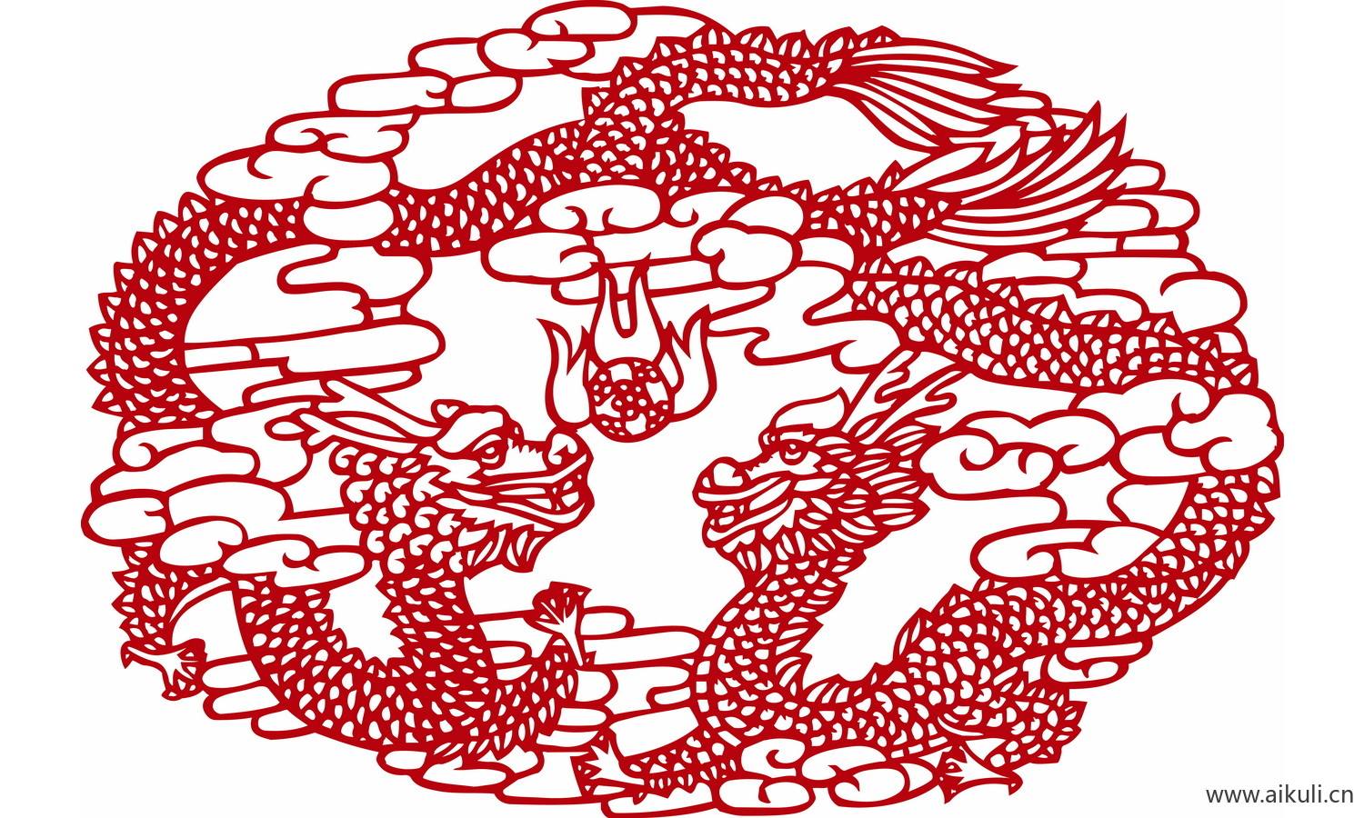 中式龙凤图案纹样PNG-F龙形图案矢量