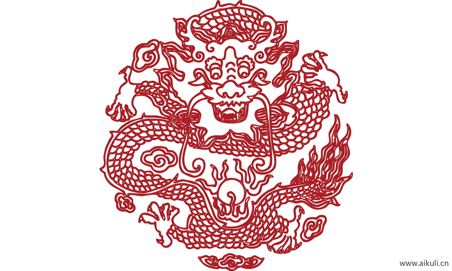 中式龙凤图案纹样PNG-BF龙形图案矢量