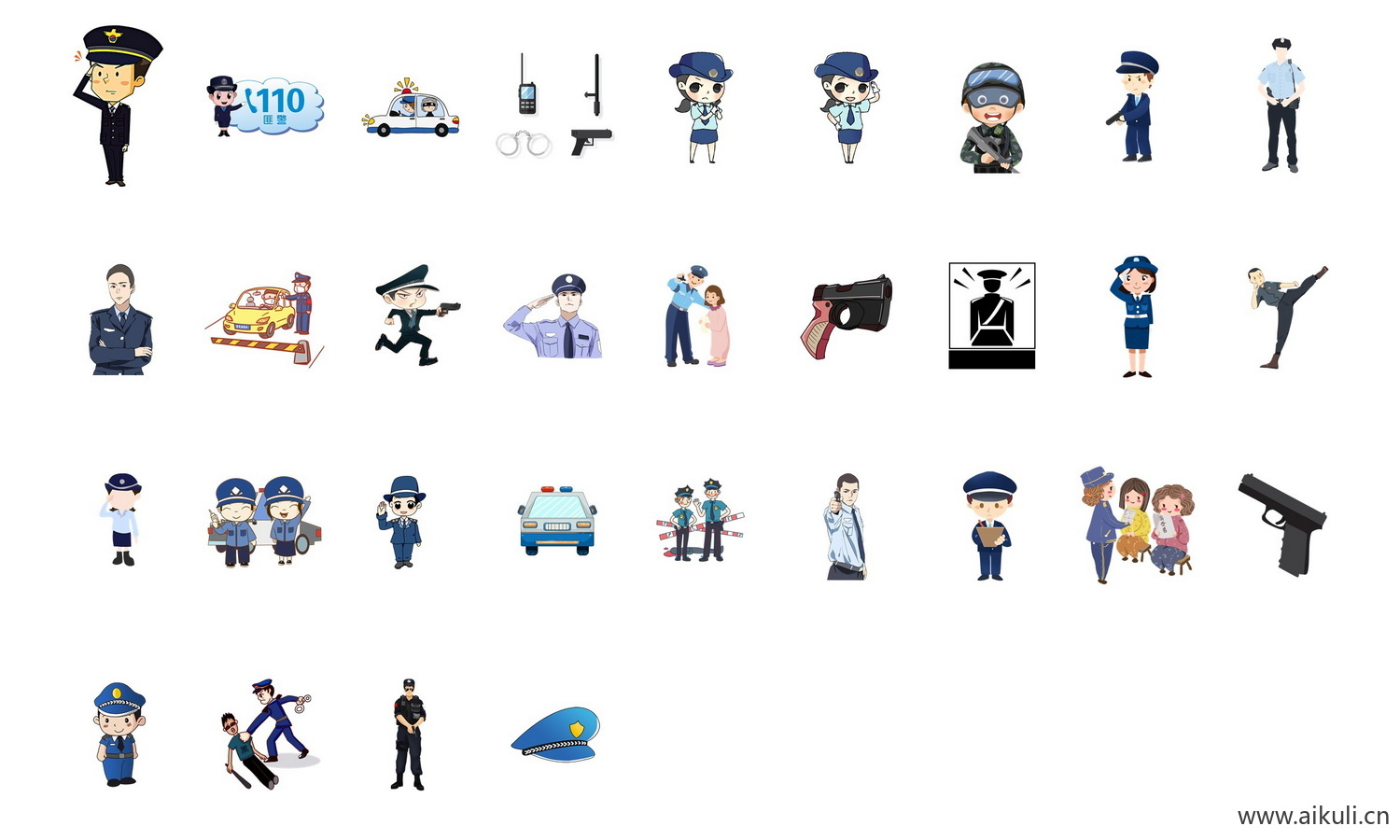 卡通手绘警察武警公安人物抓小偷扫黑除恶PNG免扣