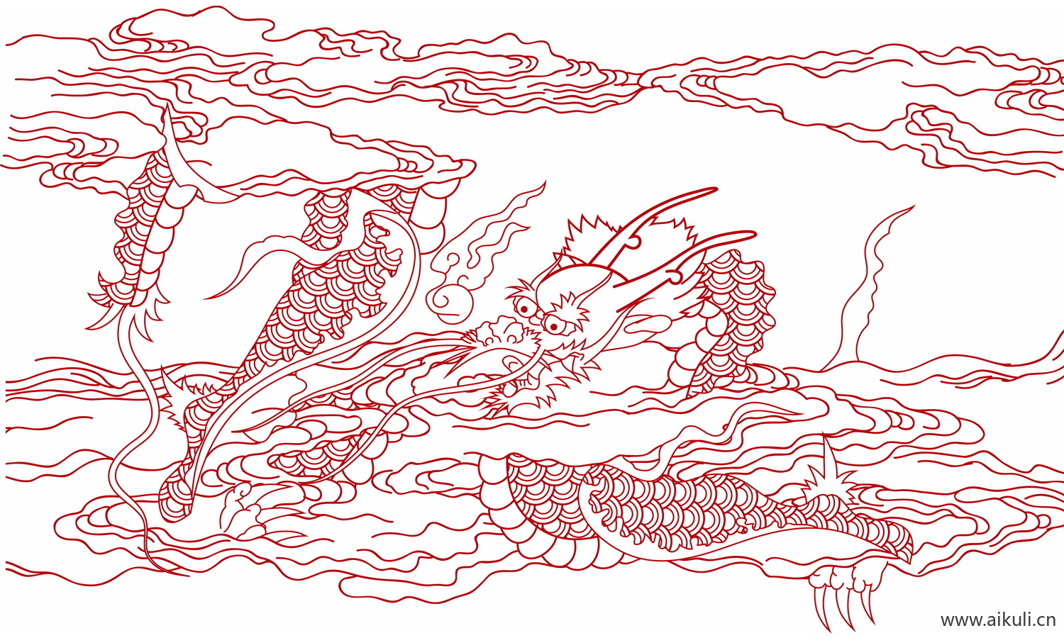 中式龙凤图案纹样PNG-Q龙形图案矢量