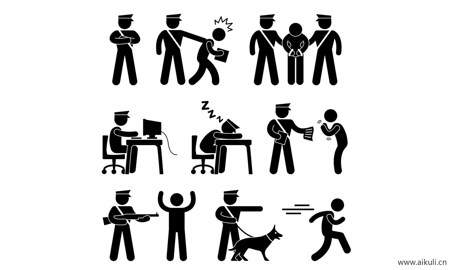 卡通警察武警公安人物抓小偷插画PNG免扣