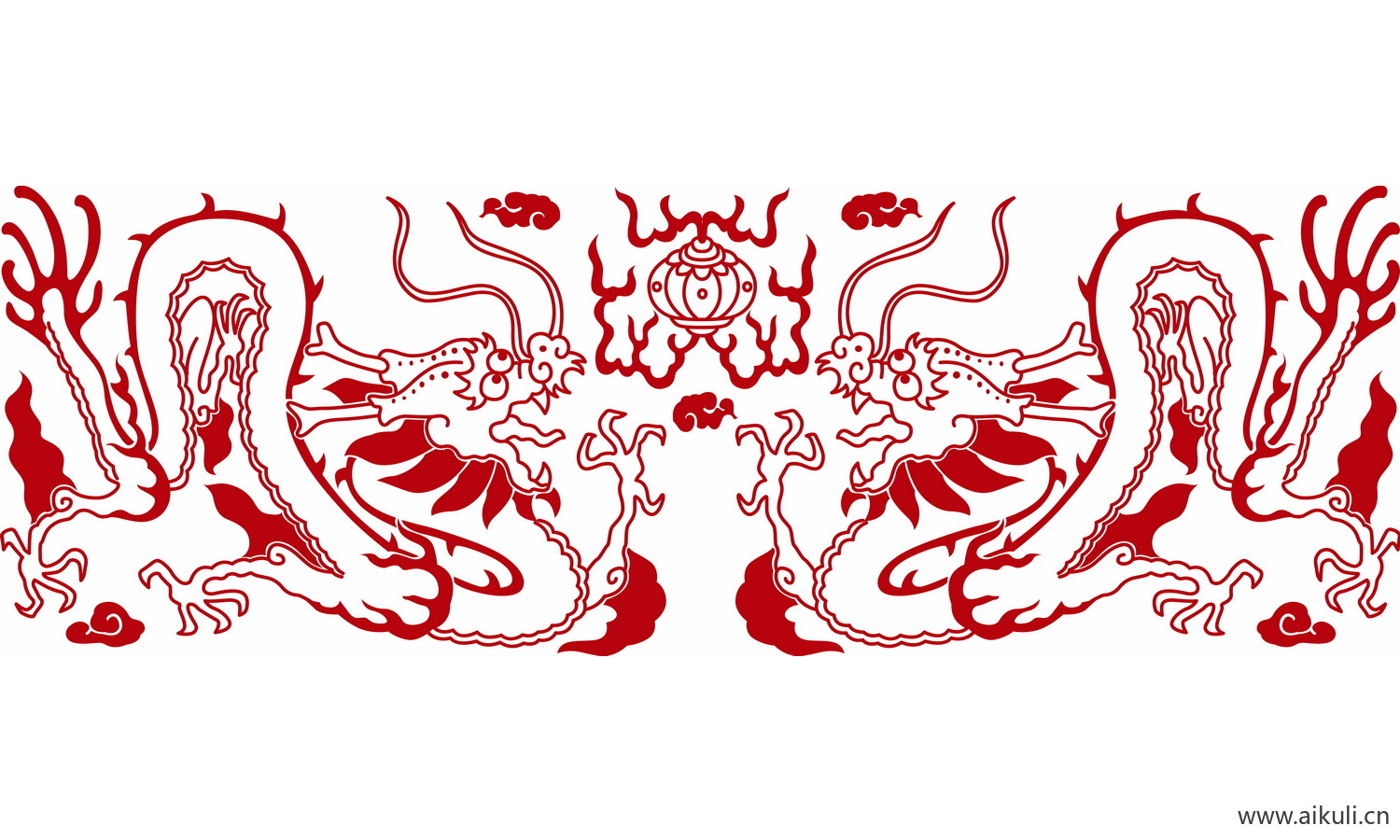 中式龙凤图案纹样PNG-X龙形图案矢量