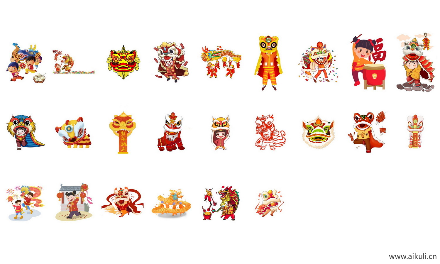 PNG免抠手绘中国风喜庆节日舞龙舞狮新年舞狮舞龙插画素材