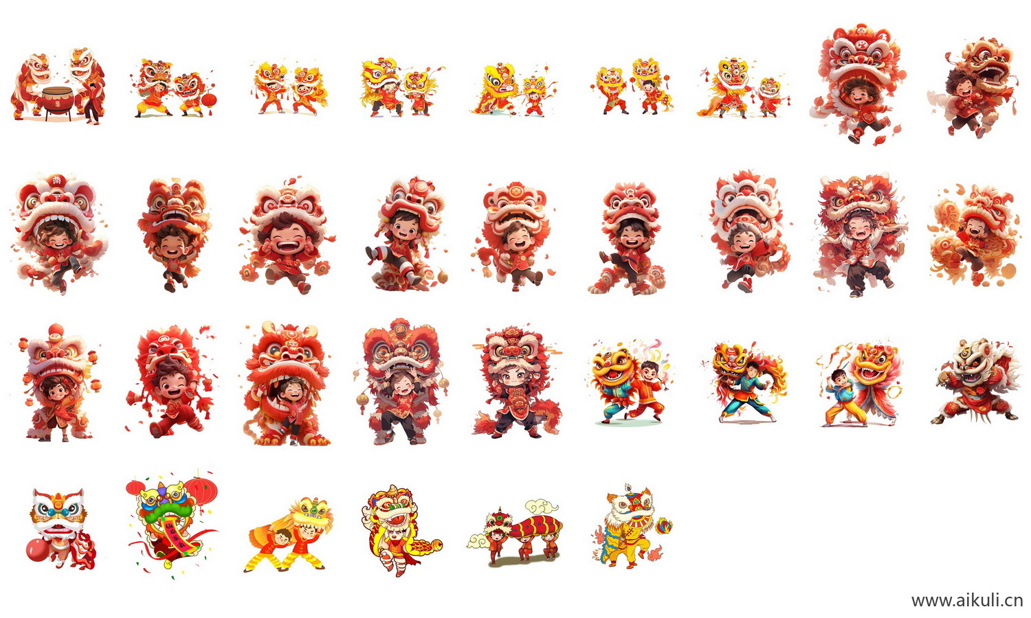 喜庆节日舞龙舞狮新年舞狮舞龙插画PNG免抠素材