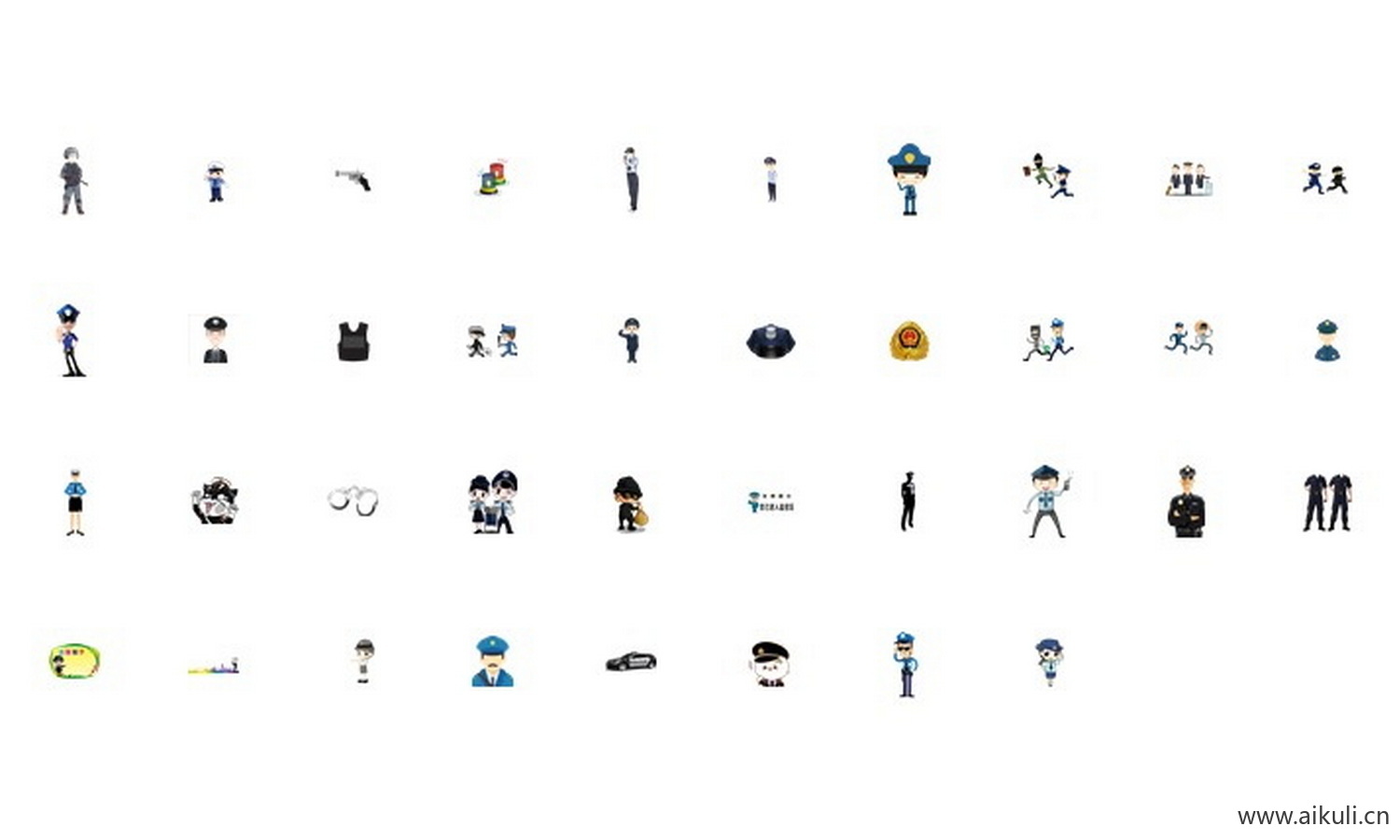 卡通手绘警察武警公安人物抓小偷扫黑除恶插画PNG免扣