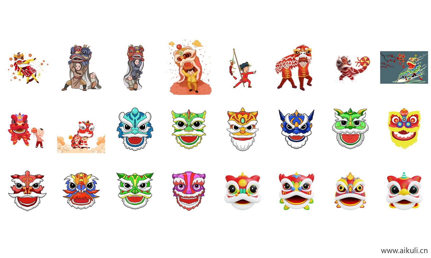 PNG免抠手绘中国风喜庆节日舞龙舞狮新年舞狮舞龙