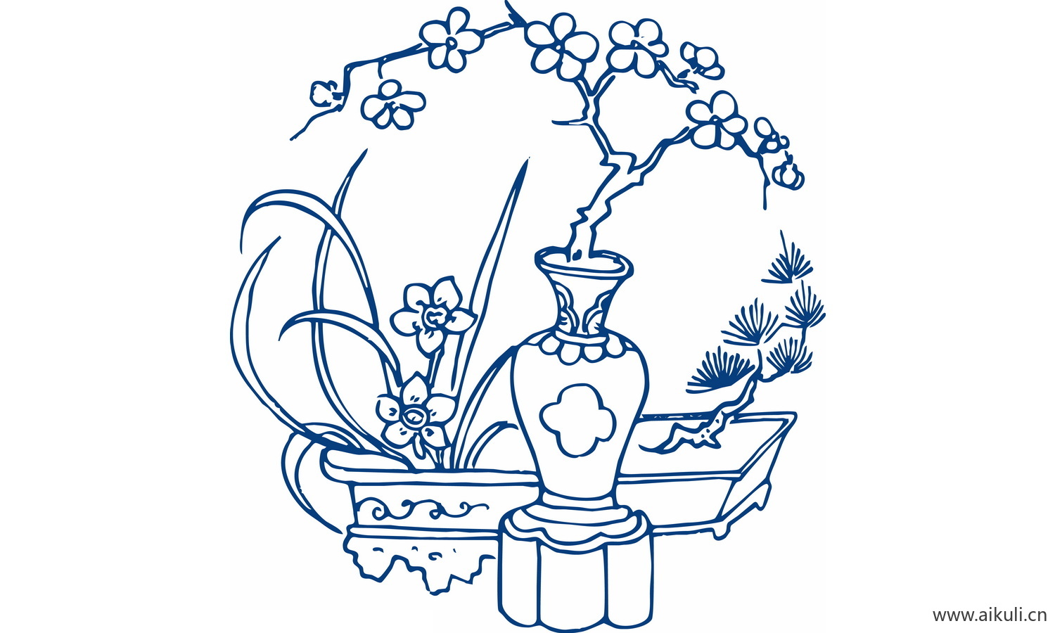 青花瓷植物图案PNG-P图形图案