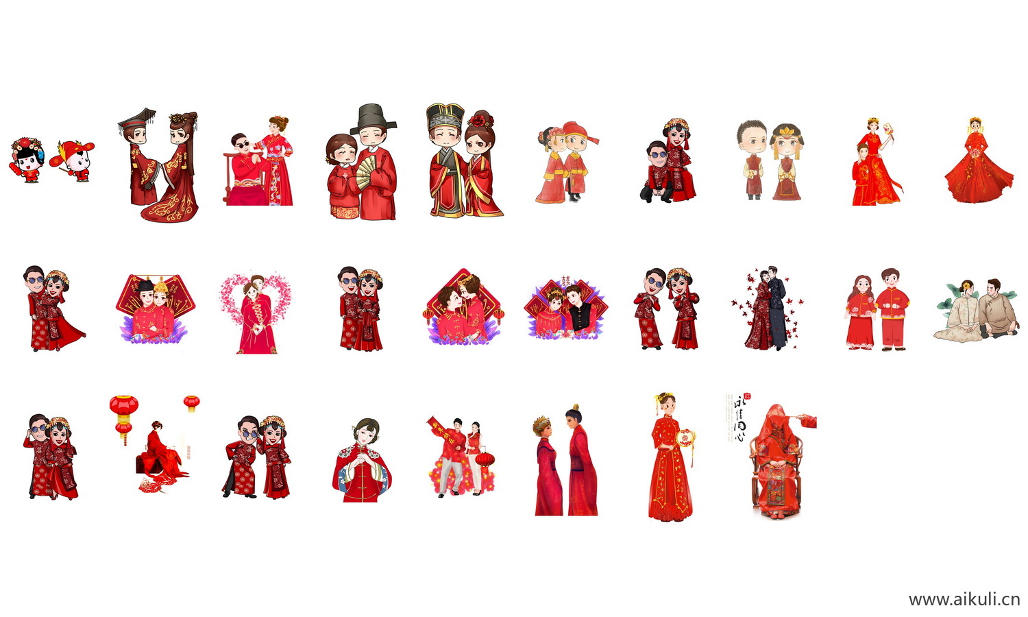 卡通中式婚礼新人中式古典中国风人物婚庆海报PNG免扣素材