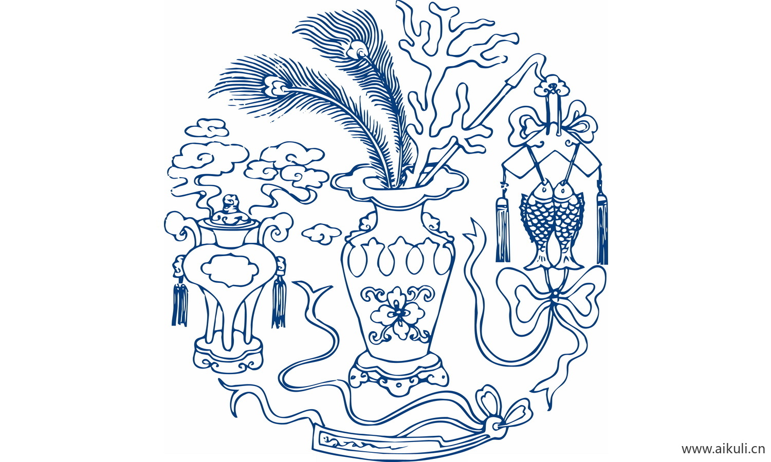 圆形青花瓷图案PNG-P图形图案