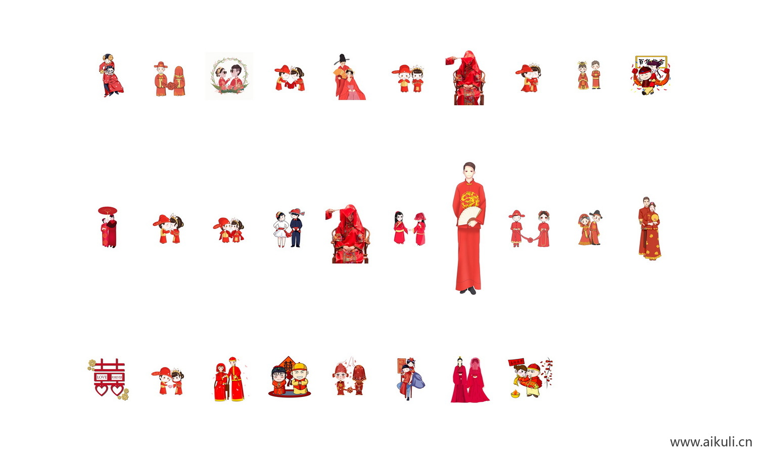 卡通婚礼新人中式古典中国风人物婚庆海报PNG免扣素