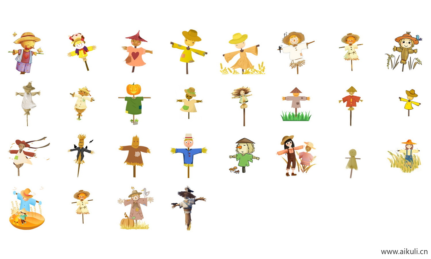 卡通手绘稻草人秋季农田麦穗丰收插画PNG透明背景免扣素材