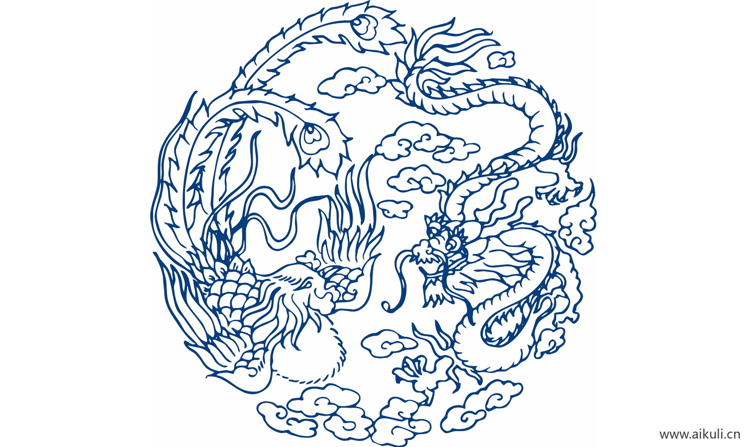 青花瓷龙凤图案PNG-N图形图案