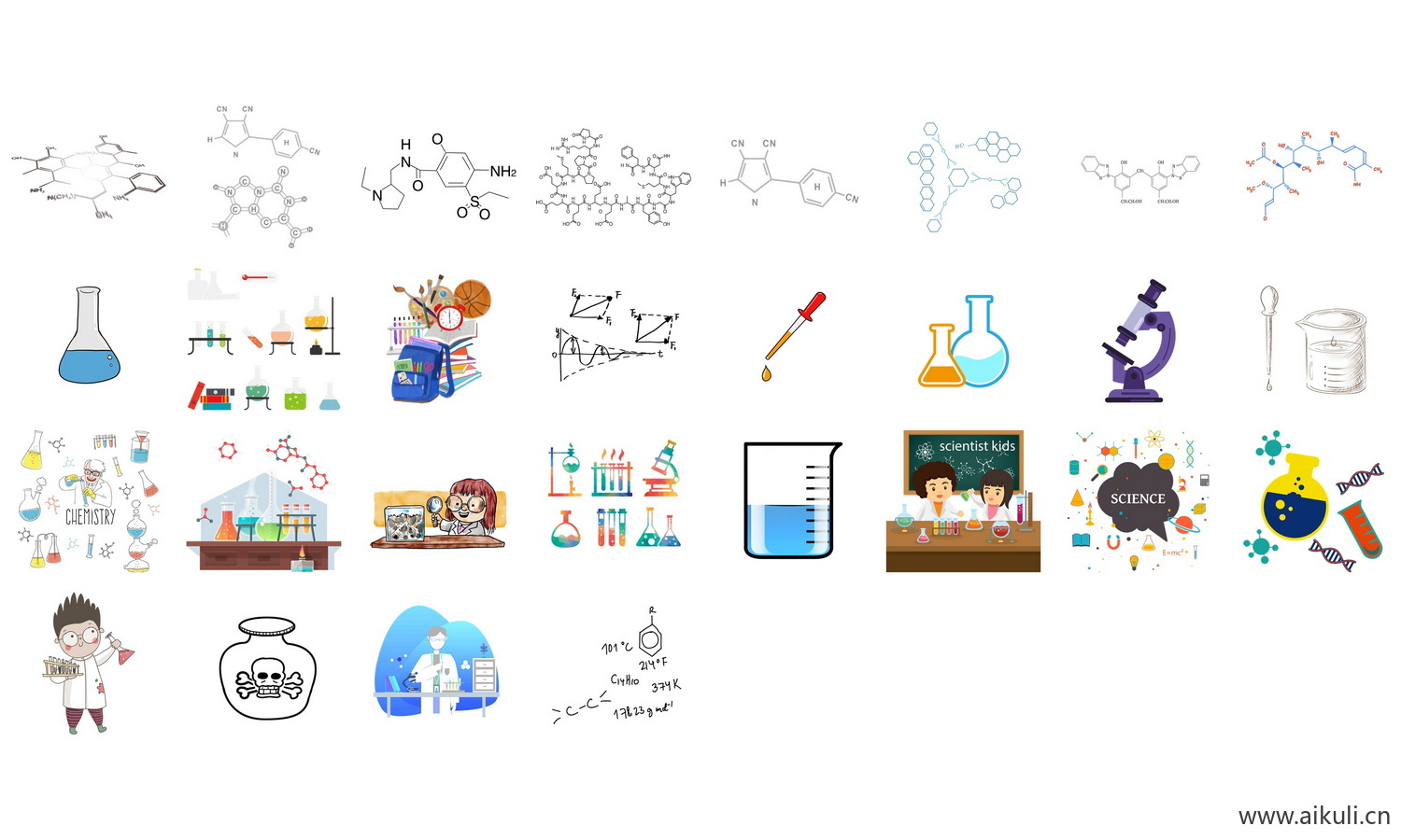 卡通化学实验设备器材化学分子化学插画PNG免扣