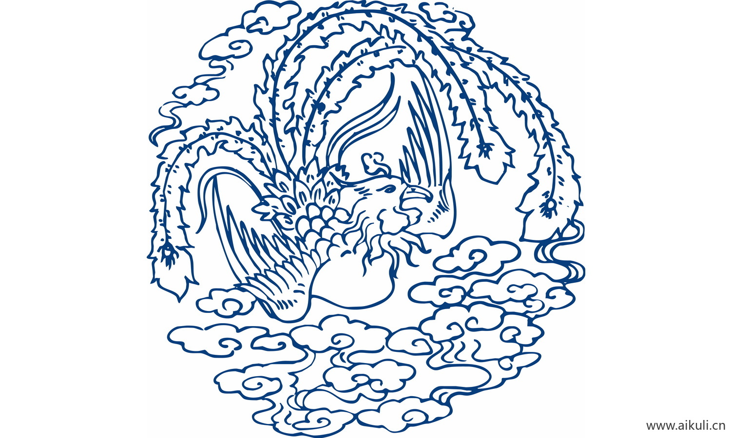 青花瓷龙凤图案PNG-S图形图案