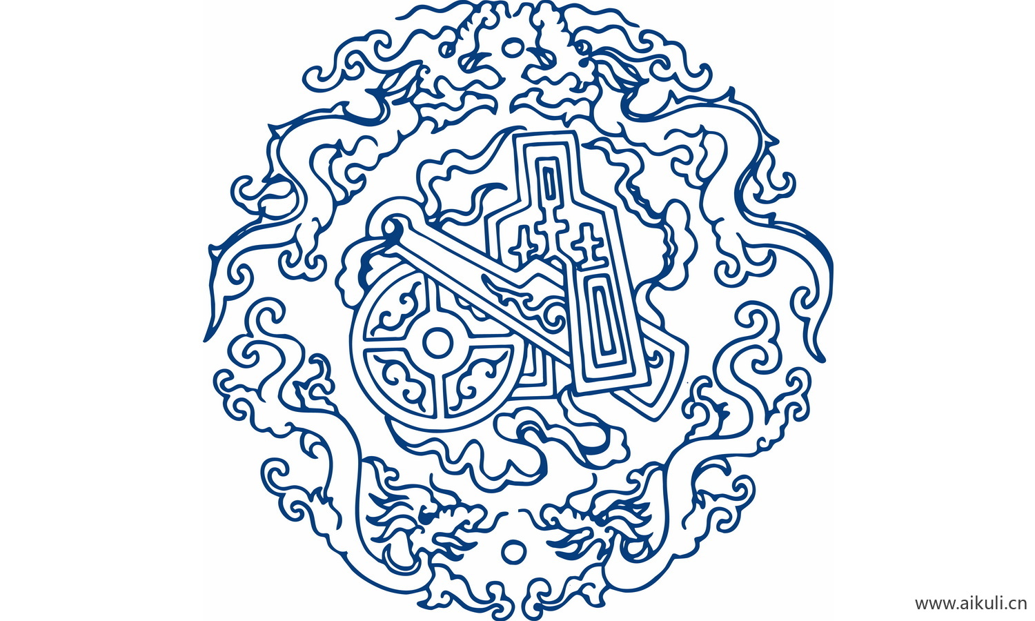 圆形青花瓷图案PNG-CB图形图案