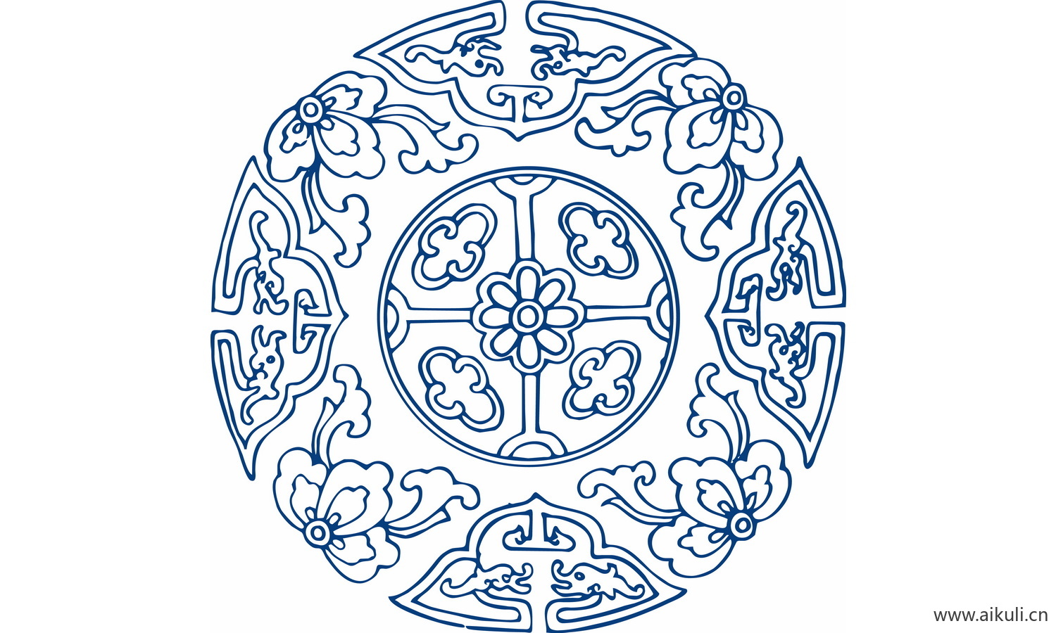 圆形青花瓷图案PNG-BW图形图案