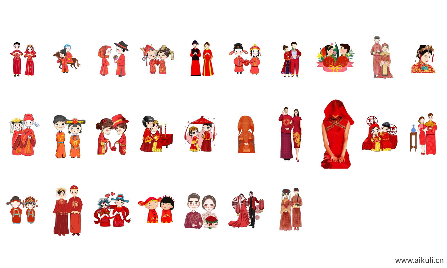 卡通中式婚礼新人中式中国风人物婚庆海报PNG免扣素材