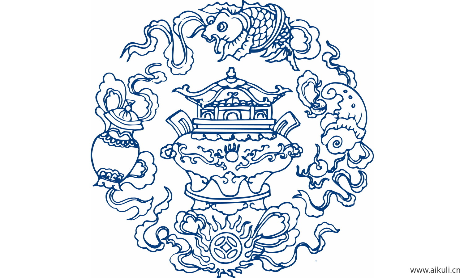 圆形青花瓷图案PNG-CA图形图案