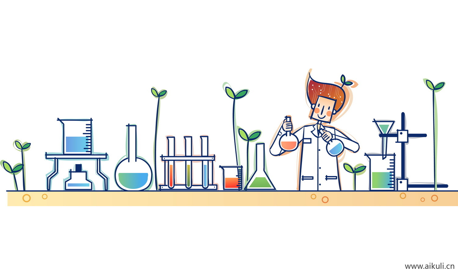 PNG免扣化学实验卡通人物化学实验设备器材化学插画
