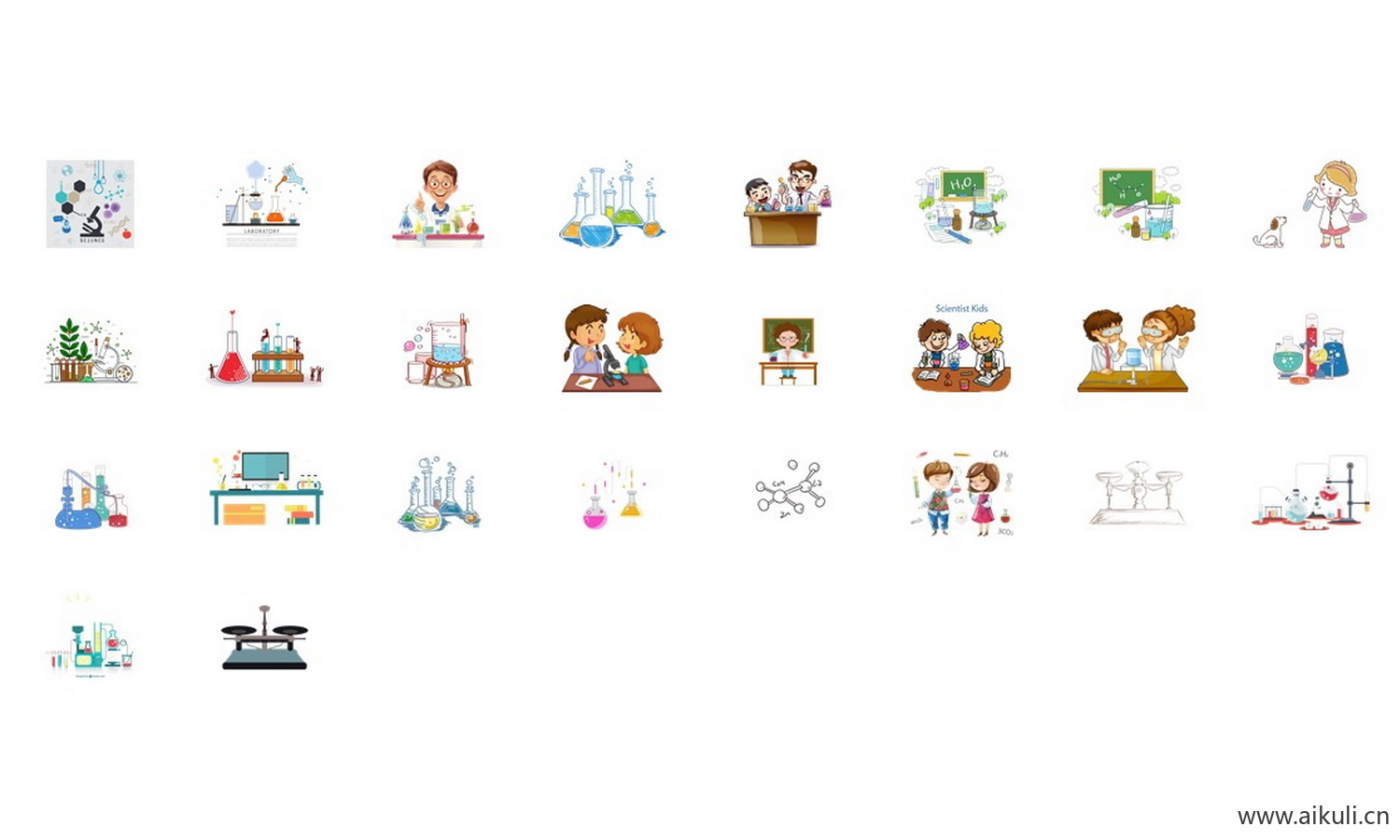 卡通化学实验人物化学实验设备器材化学分子化学插画PNG免扣