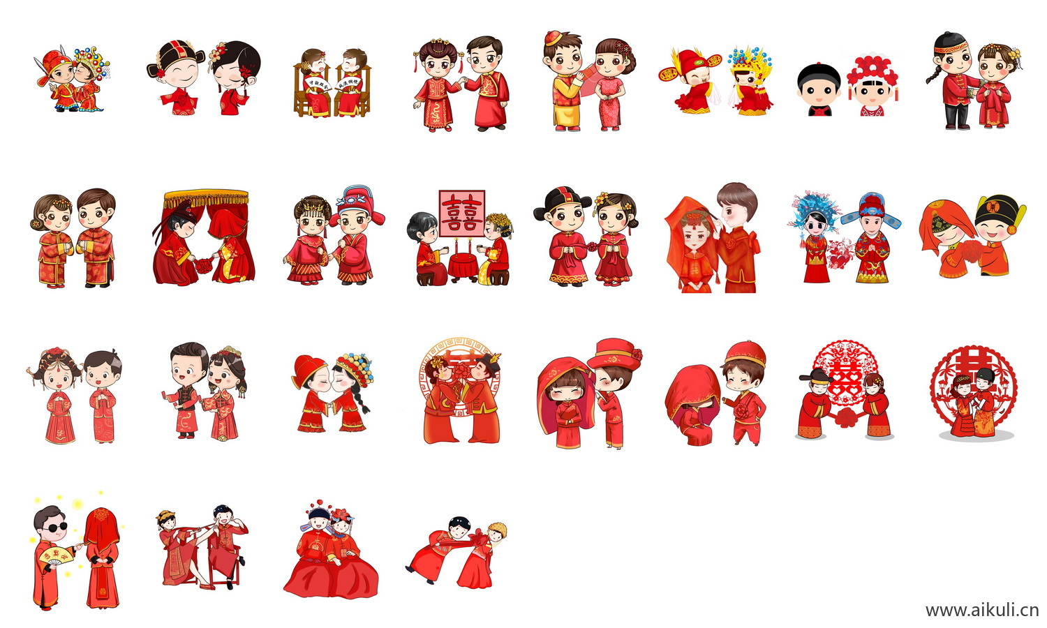 卡通中式婚礼新人中式古典中国风人物婚庆PNG免扣