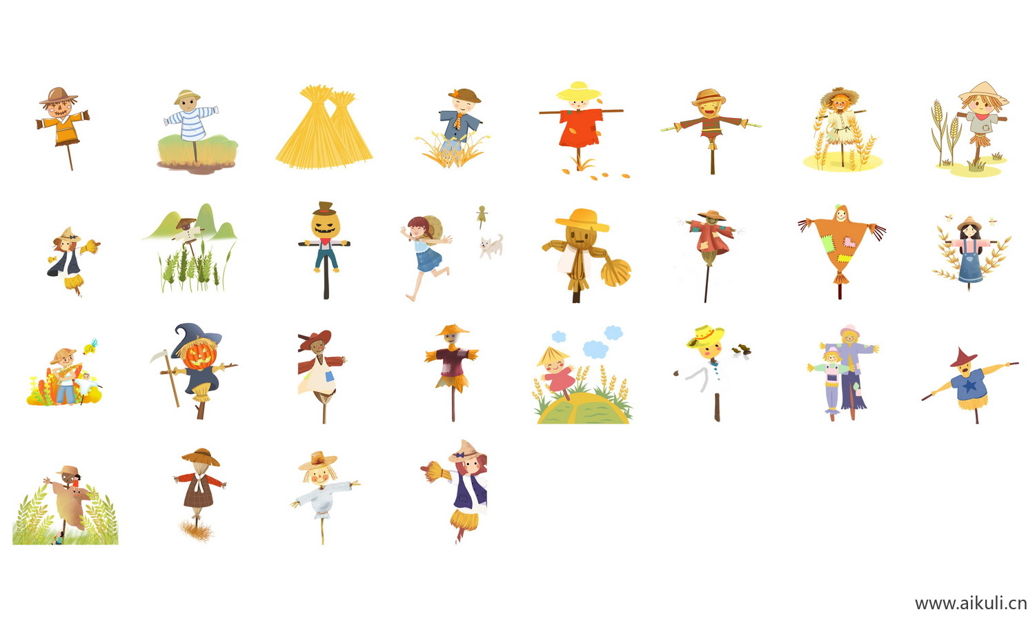 卡通手绘稻草人秋季农田麦穗丰收插画PNG透明背景免扣