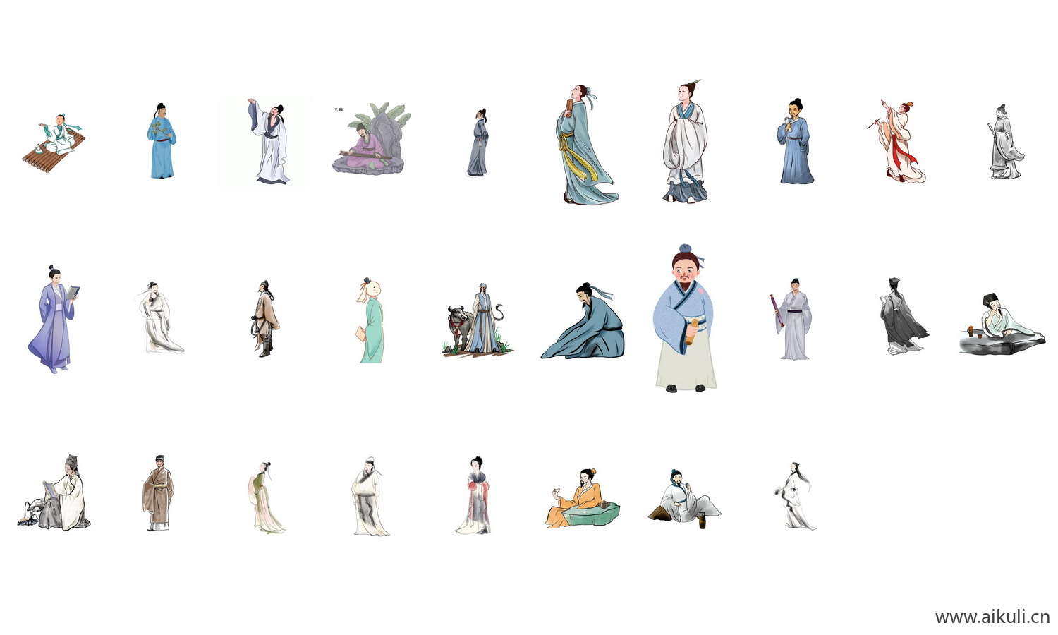 古代诗人李白杜甫白居易名人名士国学png免扣素材