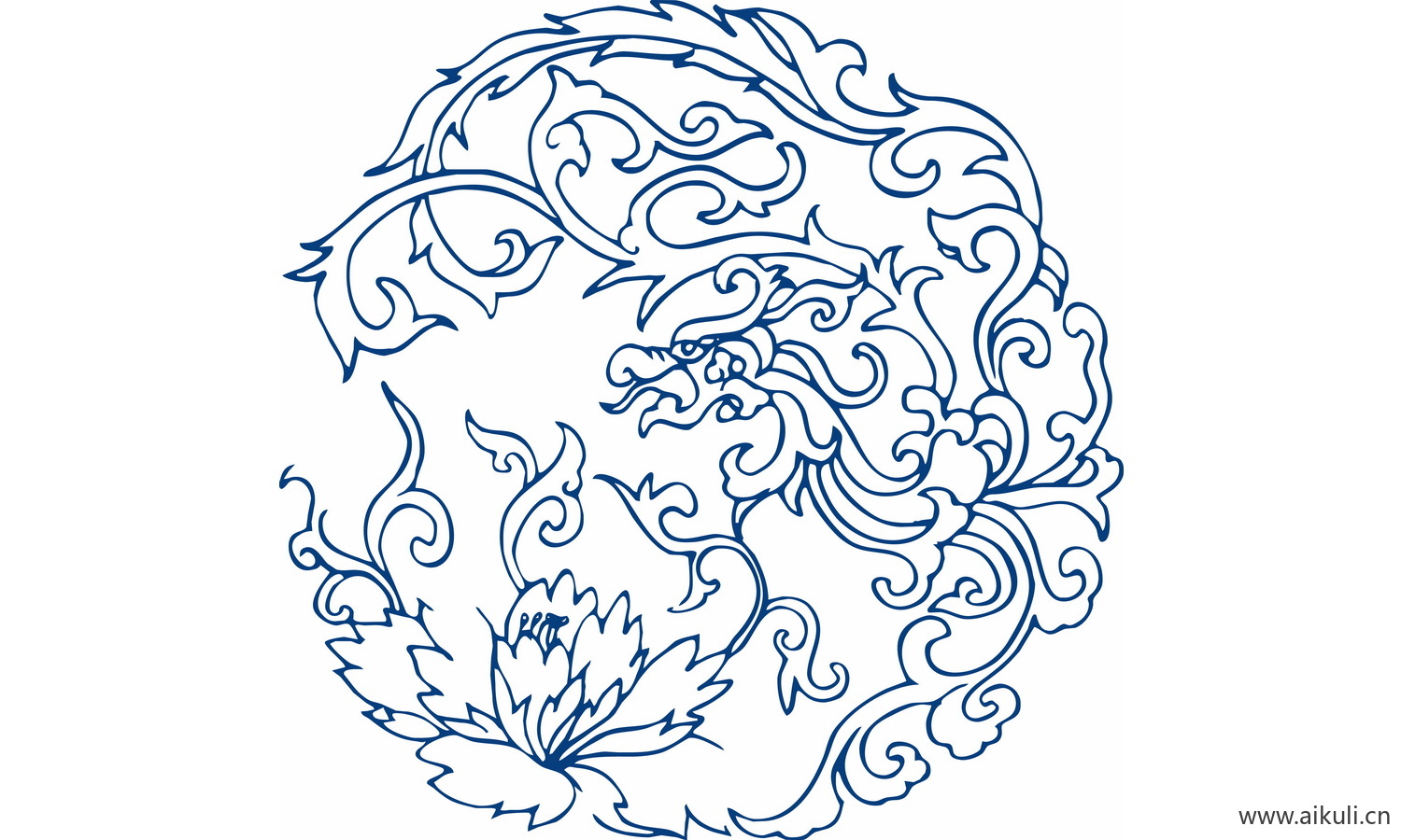 圆形青花瓷图案PNG-O图形图案