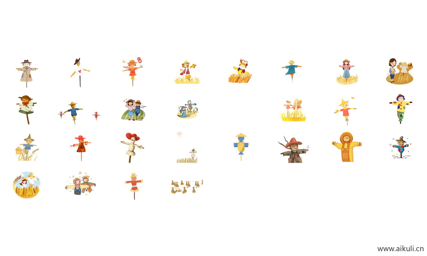 卡通手绘稻草人秋季农田麦穗丰收插画PNG透明