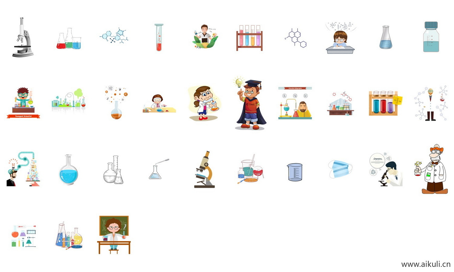 PNG免扣化学实验人物化学实验设备器材化学分子化学插画PNG免扣