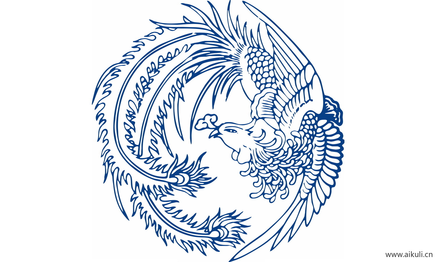 青花瓷龙凤图案PNG-G图形图案