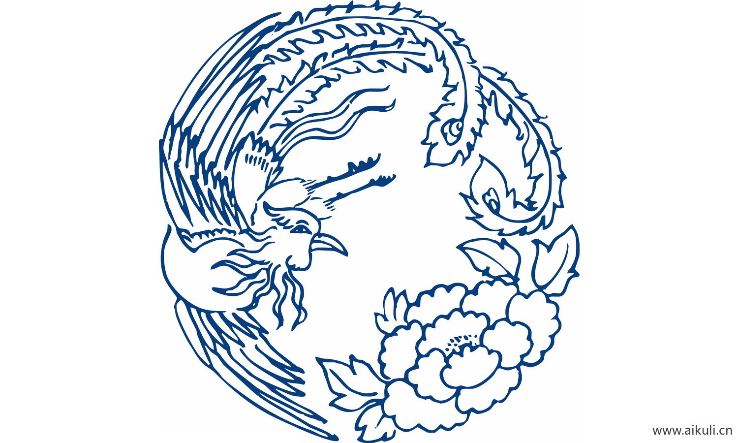 青花瓷龙凤图案PNG-Q图形图案