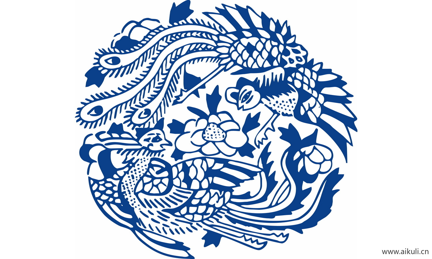 青花瓷龙凤图案PNG-K图形图案
