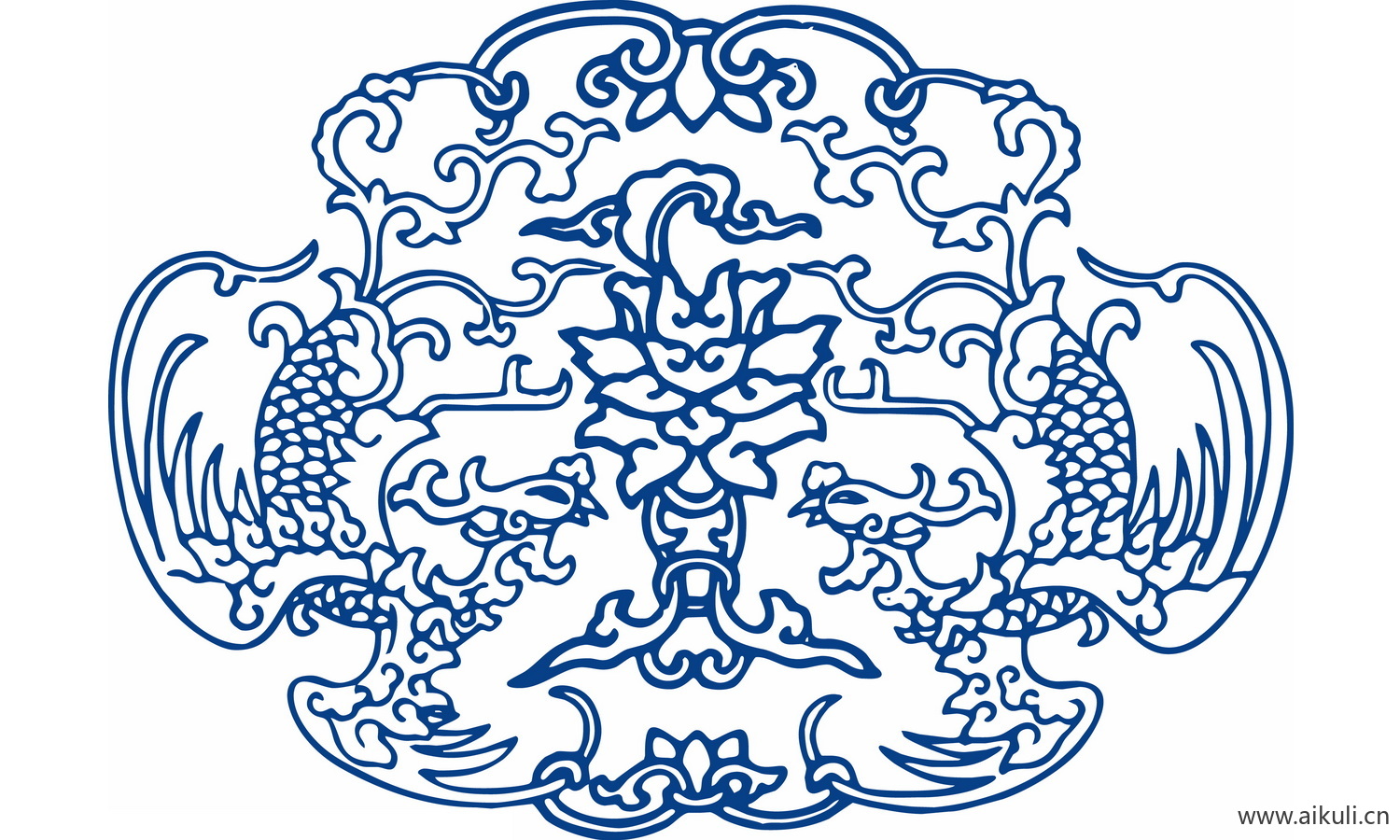 青花瓷龙凤图案PNG-D图形图案
