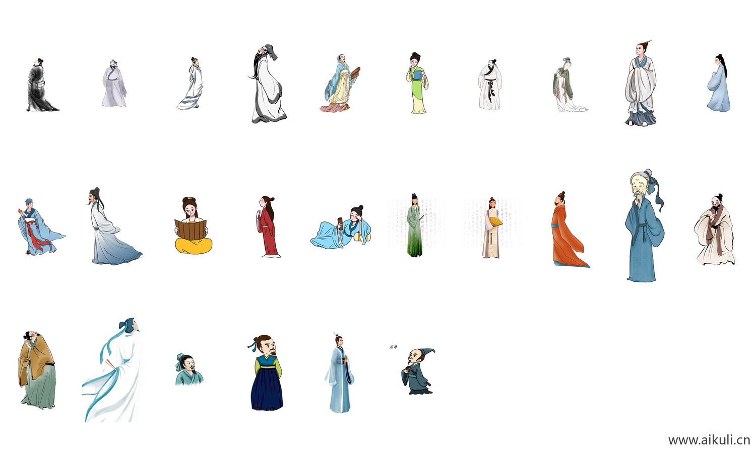 png免扣古代诗人李白杜甫白居易名人名士国学人物插画