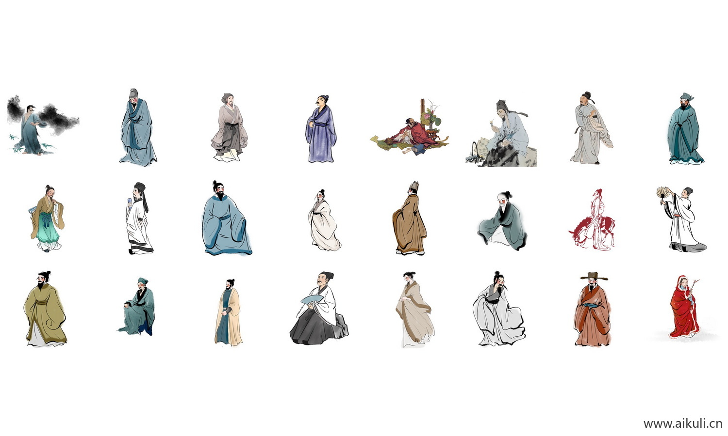 古代历史名人png素材名人名士国学人物插画png