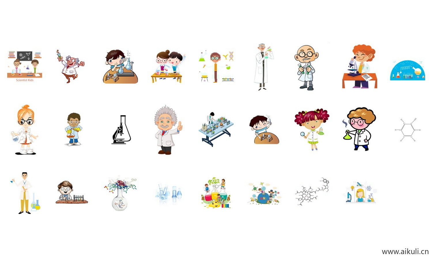 卡通化学实验人物化学实验设备器材化学分子化学插画PNG