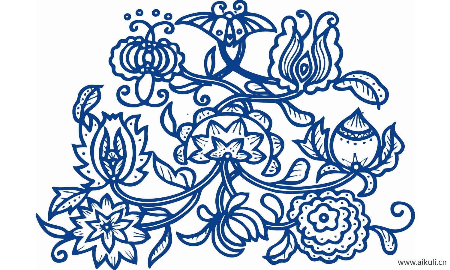 青花瓷植物图案PNG-J图形图案