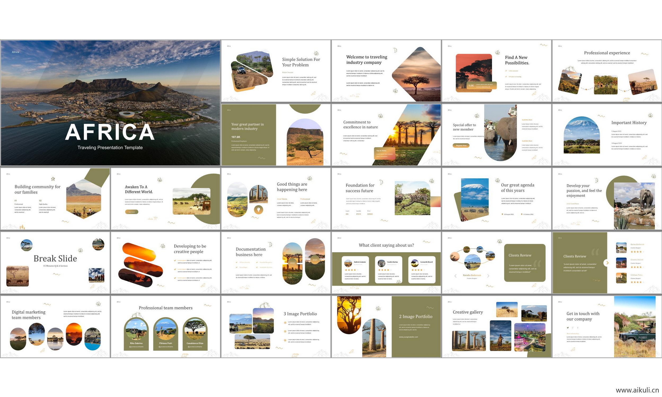 非洲自然风光动物迁徙南非城市旅游旅行ppt模板