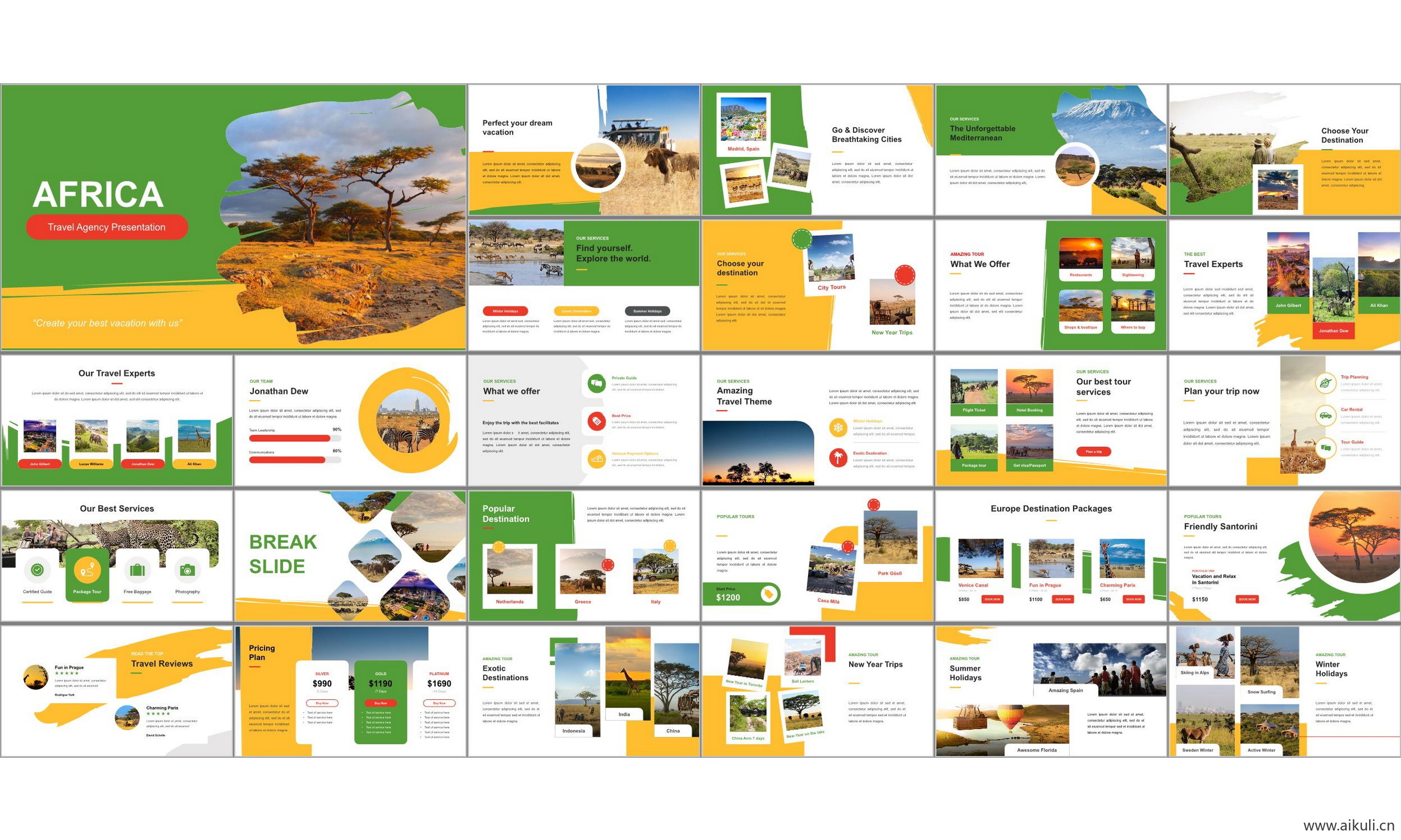 非洲自然风光动物迁徙南非城市旅游旅行主题背景ppt模板