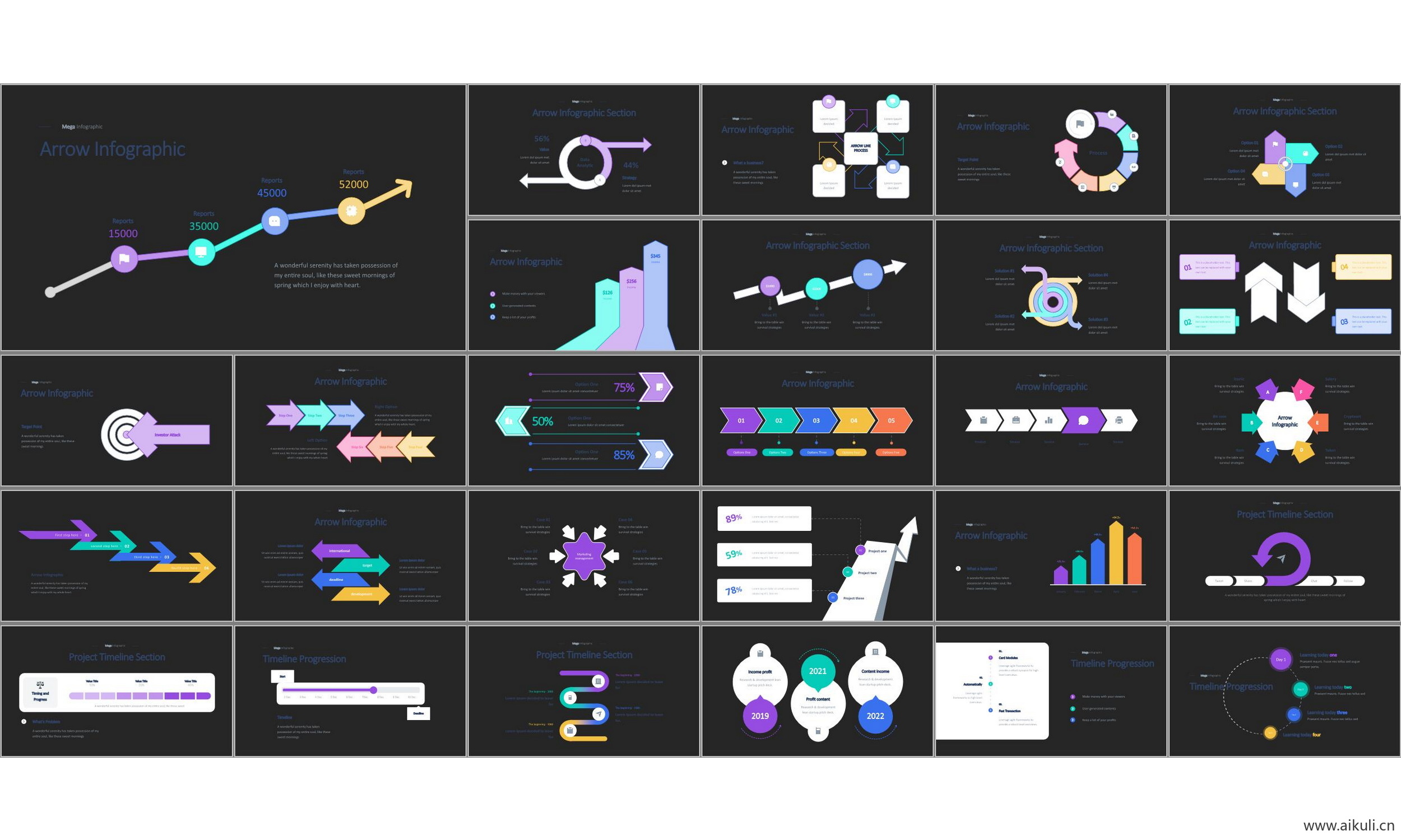 ppt模板 时间轴timeline箭头道路事件 历程图形数据可视化信息图表