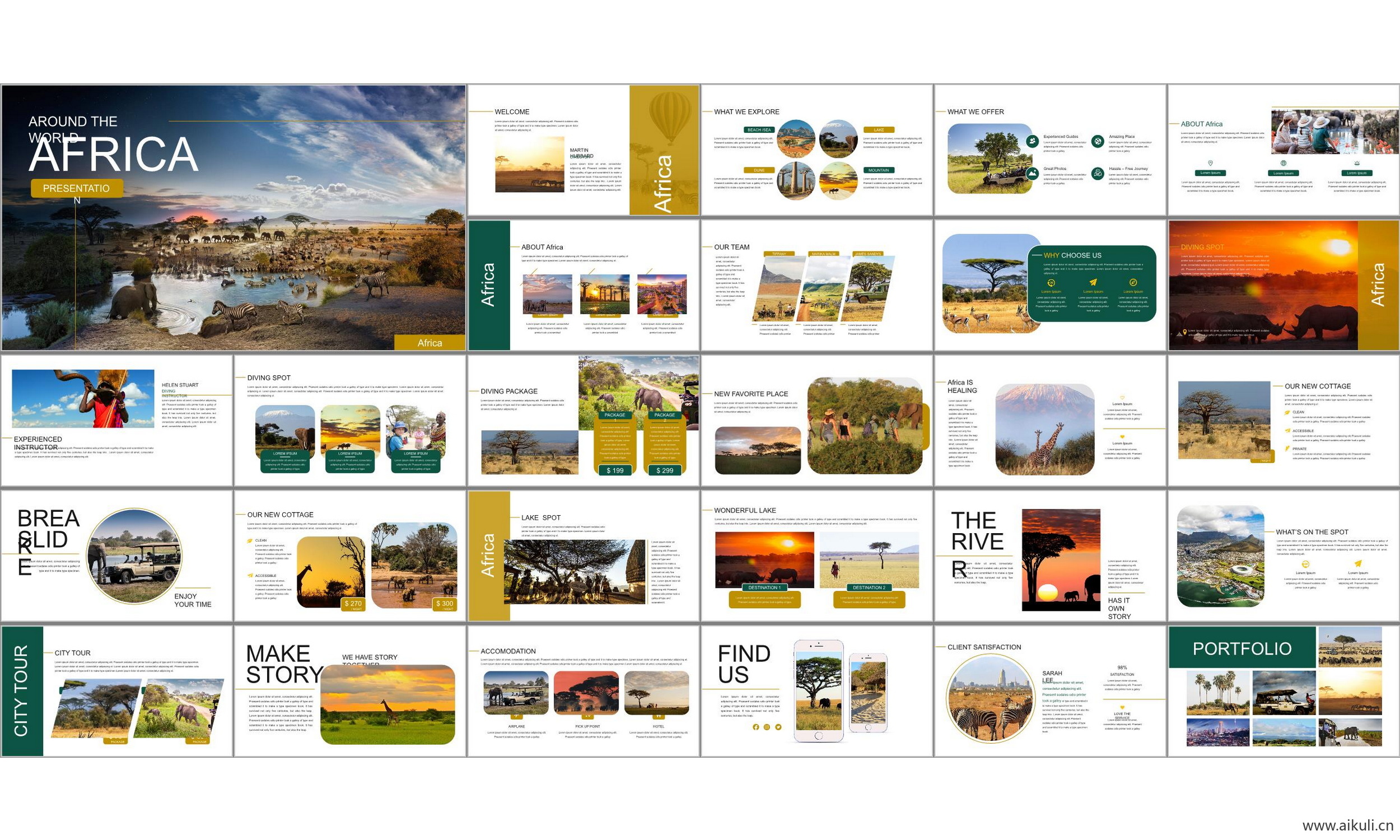 非洲动物迁徙南非城市旅游旅行介绍汇报主题ppt模板