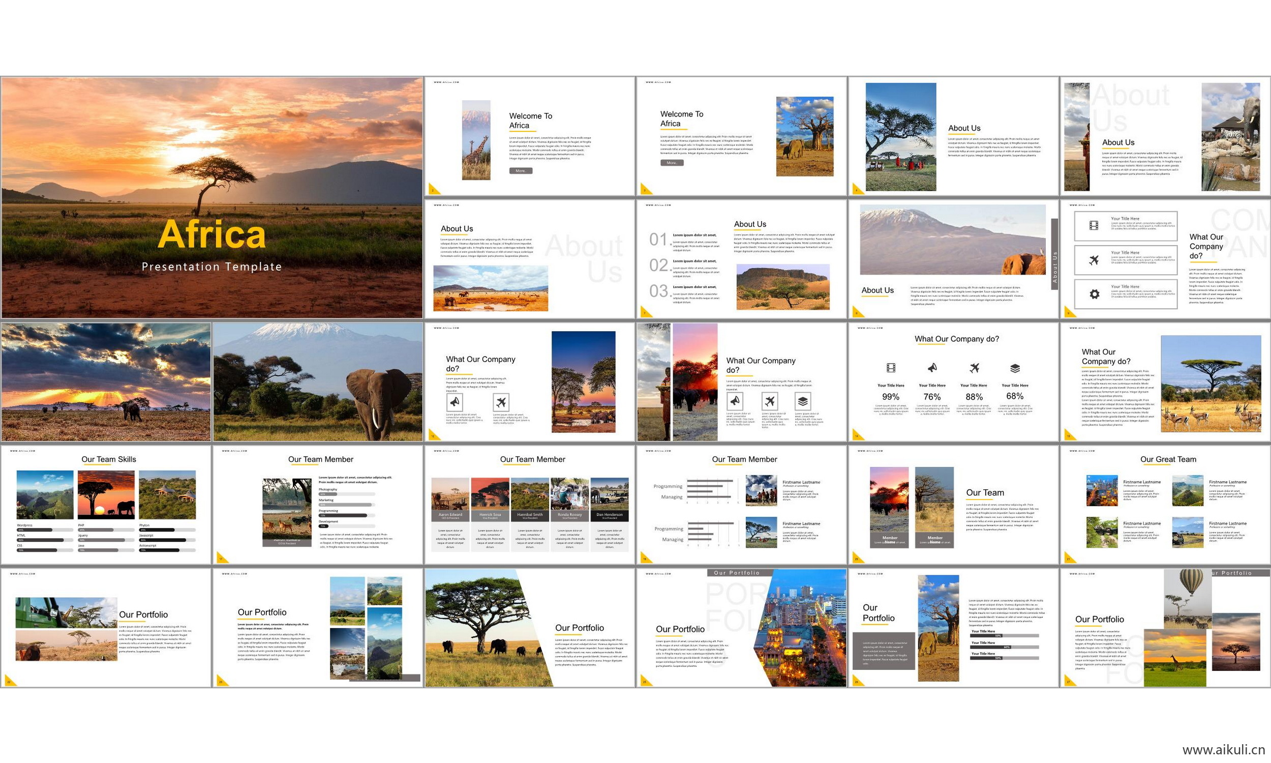 非洲动物迁徙南非城市旅游旅行介绍汇报主题背景ppt模板